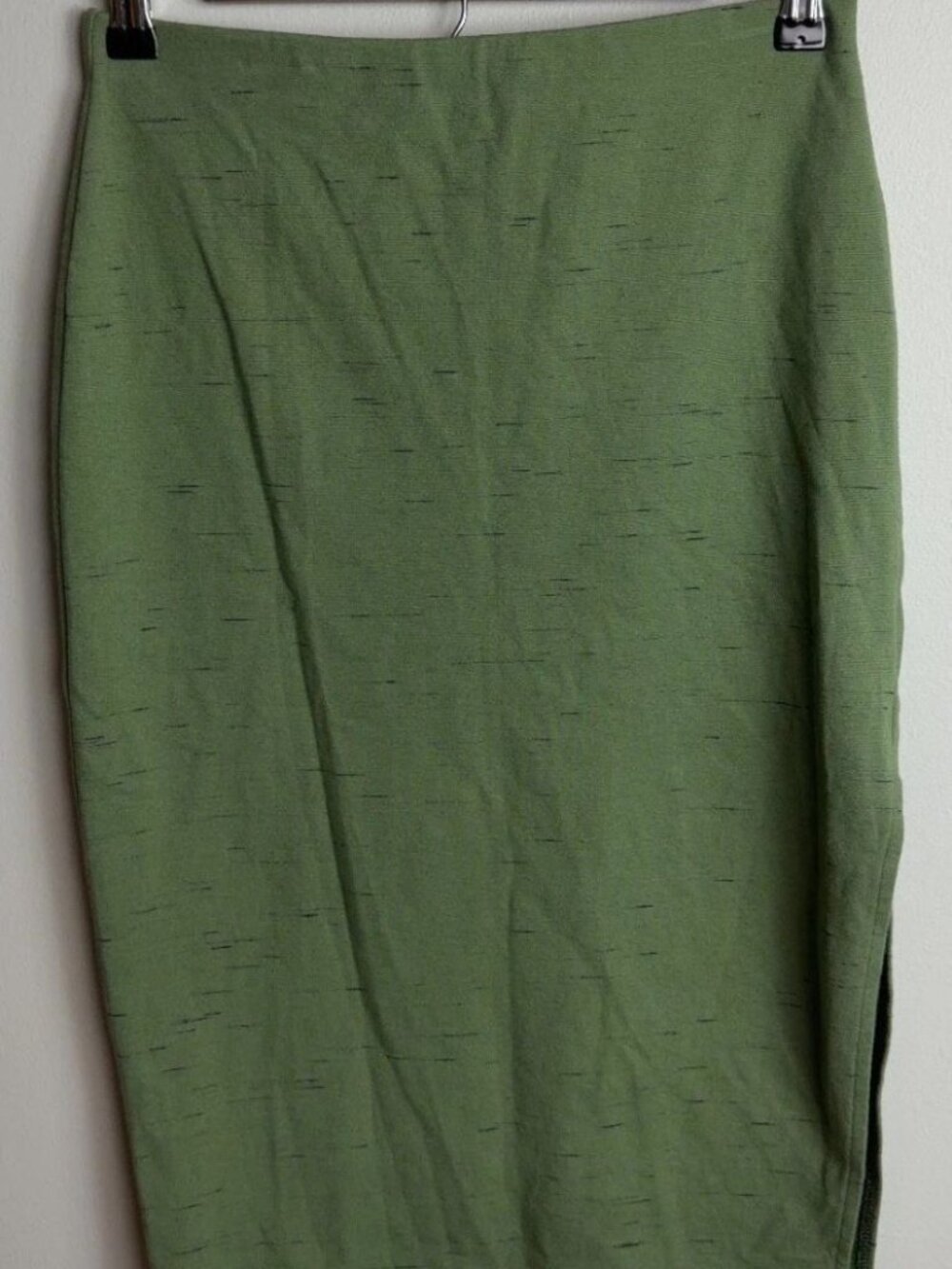 Free People Olive Green Knit Pencil Skirt Size Small Speckled Side Slit Midi Wms
